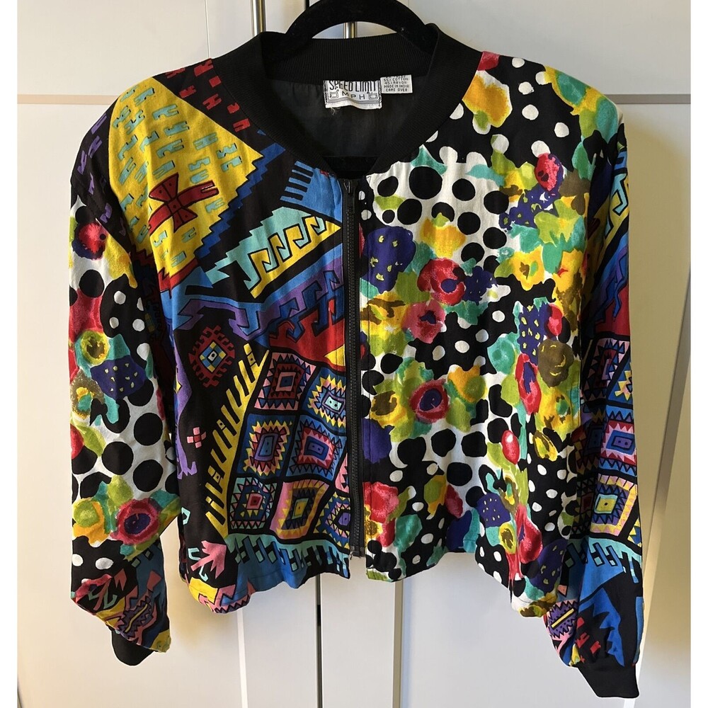 Speed Limit MPH‎ Vtg Floral Bright Geometric 80s 90s Womens Large Jacket Bold